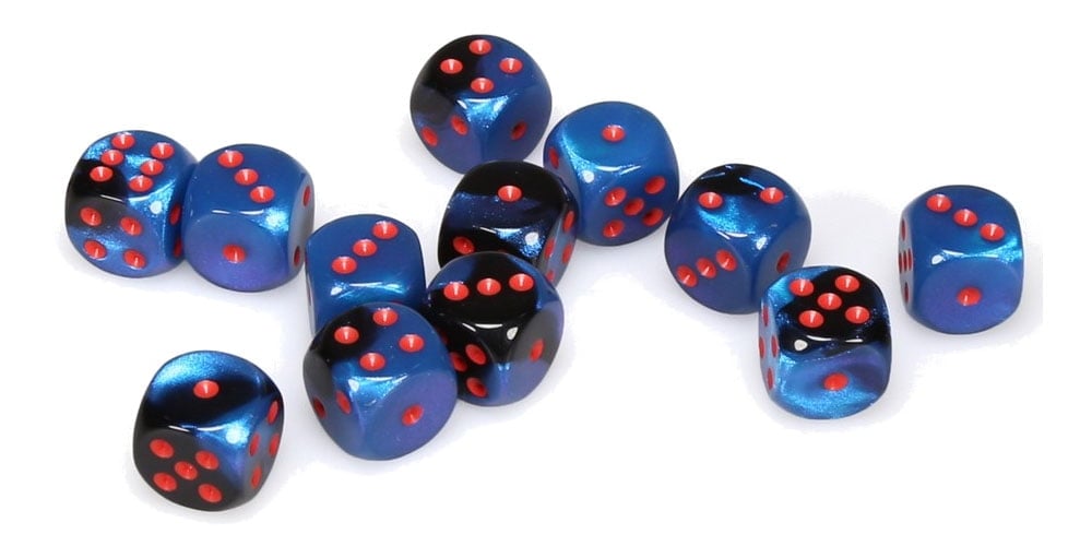 Manufacturing CHX26658 16 mm Black Starlight Cube Gemini D6 Dice, Red Pips - Pack of 12