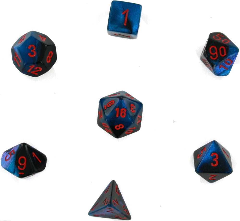 Manufacturing Black & Starlight Blue Cube Gemini No.7 Dice, Red Numbers - Set Of 7