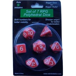 R4i50001-7b Polyhedral Opaque Red & White Number Dice, Set Of 7