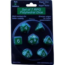 R4i50011-7b Polyhedral Opaque Dark Green With White Number Dice, Set Of 7