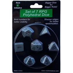 R4i50016-7b Polyhedral Opaque Dark Gray With Black Number Dice, Set Of 7