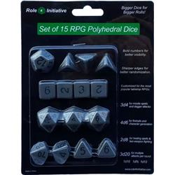 R4i50016-fb Polyhedral Opaque Dark Gray With Black Number Dice, Set Of 15