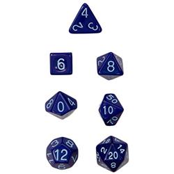R4i50009-7b Opaque Dark Blue With White Mint Polyhedral Dice Set - Set Of 7