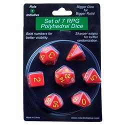 R4i50003-7b Opaque Red With Gold Number Dice - Set Of 7