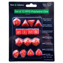 R4i50003-fb Opaque Red With Gold Number Dice - Set Of 15