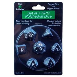 R4i50004-7b Opaque Black With White Number Dice - Set Of 7