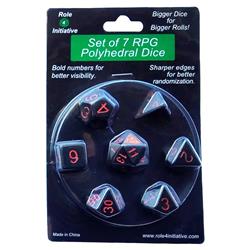 R4i50005-7b Opaque Black With Red Number Dice - Set Of 7