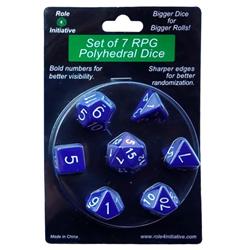 R4i50008-7b Opaque Dark Blue With White Number Dice - Set Of 7