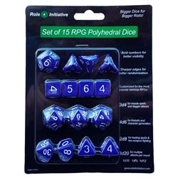 R4i50008-fb Opaque Dark Blue With White Number Dice - Set Of 15