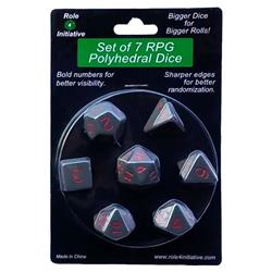 R4i50018-7b Opaque Dark Gray With Red Number Dice - Set Of 7