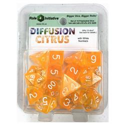 R4i50406-fb 4 Initiative Polyhedral Dice Diffusion Citrus With White Numbers - Set Of 15