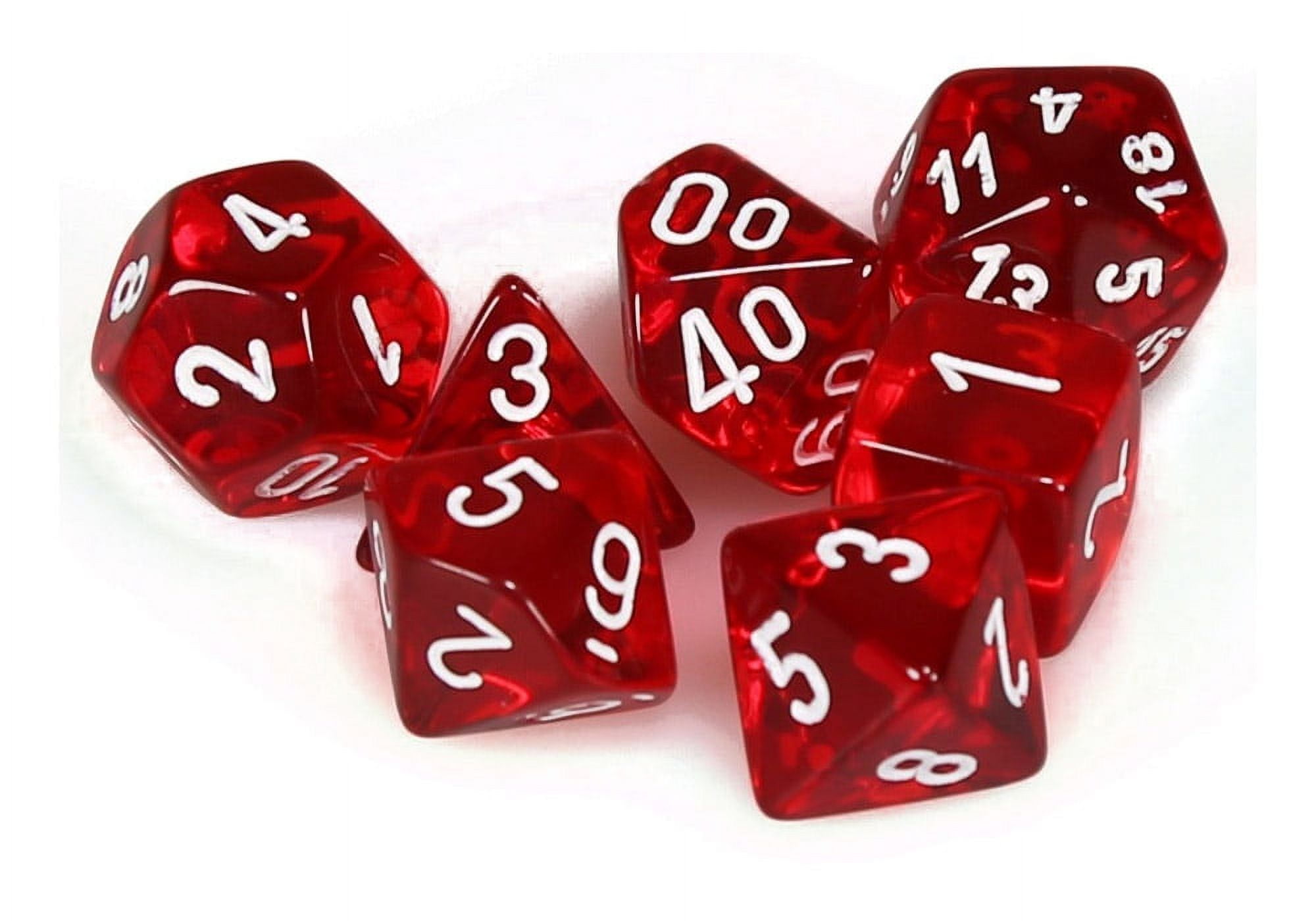 Manufacturing Chx23074 Red Translucent Dice With White Numbers - Set Of 7