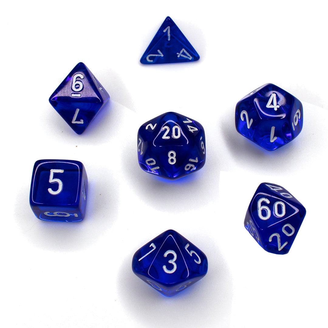 Manufacturing Chx23076 Blue Translucent Dice With White Numbers - Set Of 7