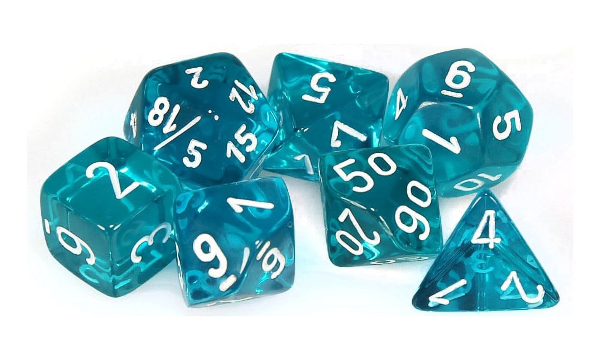 Manufacturing Chx23085 Teal Translucent Dice With White Numbers - Set Of 7
