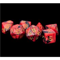 Lic113 16 Mm Red & Black With Gold Numbers Acrylic Dice Games - Set Of 7