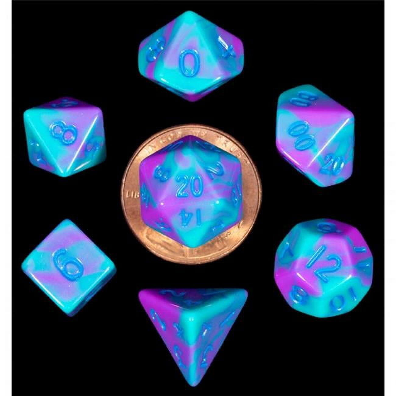 Mini Purple & Teal with Blue Numbers Dice Games - Set of 7