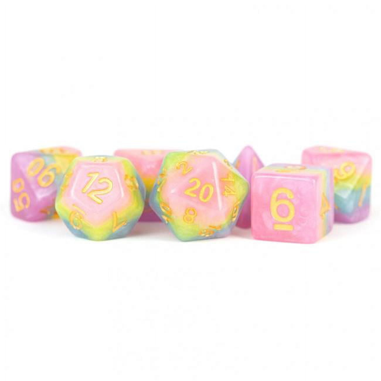 LIC613 16 mm Pastel Fairy Polyhedral Dice Set with Yellow Numbers - Set of 7