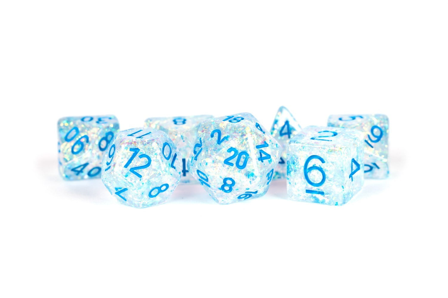 Lic680 Flash Dice, Clear With Blue Numbers - Set Of 7