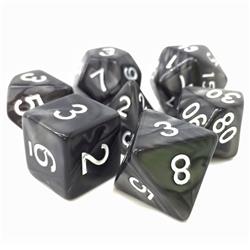 Tttd2001 Shadow Strike Black Pearl Opaque Dice With White Numbers, Set Of 7