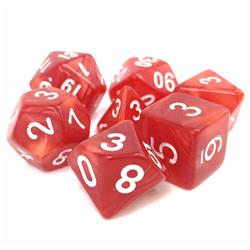 Tttd2005 Berserkers Rage Red Pearl Opaque Dice With White Numbers, Set Of 7