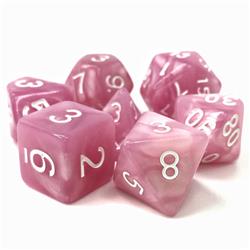 Tttd2012 Poison Petals Pink Pearl Opaque Dice With White Numbers, Set Of 7