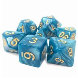 Tttd2021 Sleepy Sky Blue Pearl Opaque Dice With Gold Numbers, Set Of 7