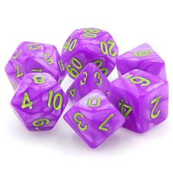 Tttd2024 Mana Miasma Purple Pearl Opaque Dice With Gold Numbers, Set Of 7