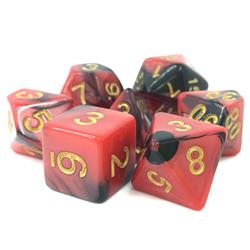 Tttd5003 Blood Pact Red & Black Fusion Dice With Gold Numbers, Set Of 7