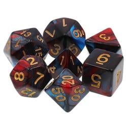Tttd5022 Son Red & Blue Fusion Dice With Gold Numbers, Set Of 7