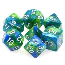 Tttd5033 Sirens Call Blue & Green Fusion Dice With White Numbers, Set Of 7