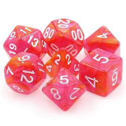 Tttd5037 Dragons Blaze Orange & Rose Fusion Dice With White Numbers, Set Of 7