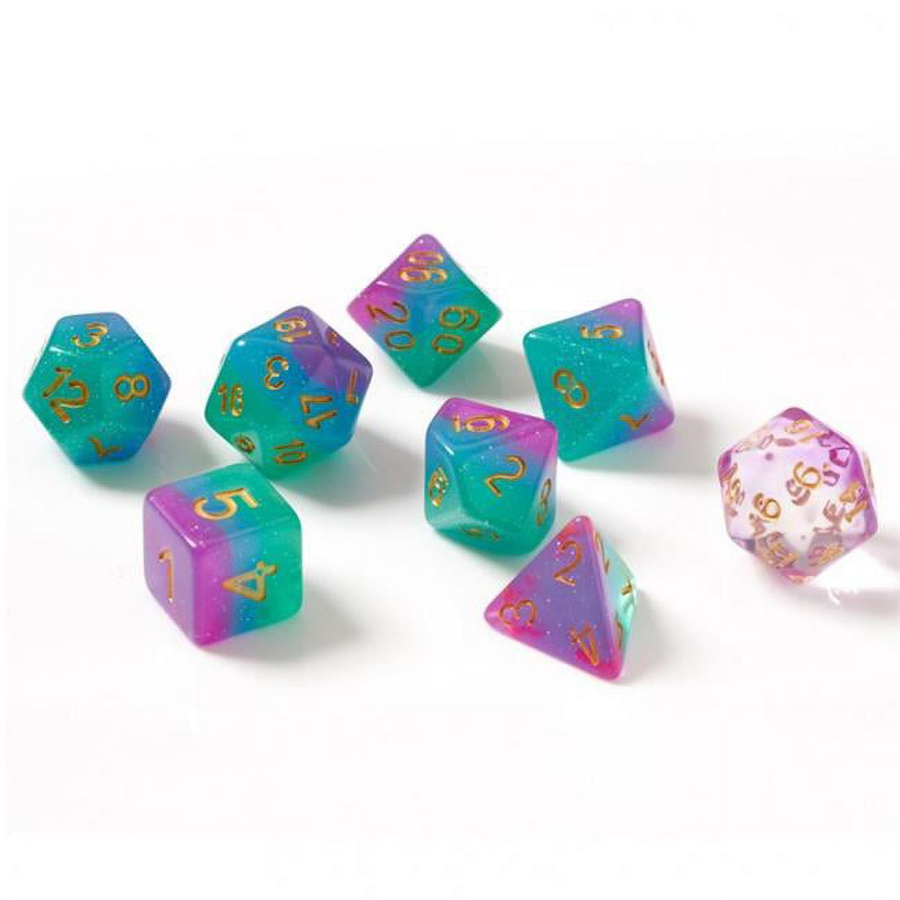 Sdz000301 Northern Lights Dice With Gold Numbers - Set Of 7