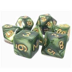 Tttd2017 Druids Summer Grass Pearl Opaque Dices With Numbers, Gold - Set Of 7