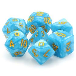Tttd2023 Permafrost Pearl Opaque Dices With Numbers, Light Blue & Gold - Set Of 7