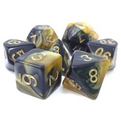 Tttd5006 High Crimes Fusion Dice With Numbers, Gold, Black & Yellow - Set Of 7
