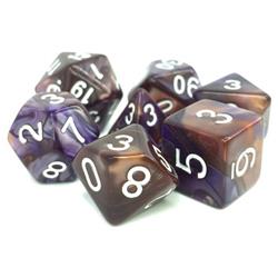 Tttd5018 Kestrels Call Fusion Dice With Numbers, White, Copper & Blue - Set Of 7