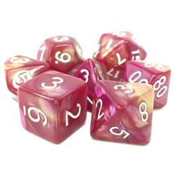 Tttd5021 Sharazads Tale Fusion Dice With Numbers, White, Yellow & Rose - Set Of 7