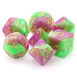 Tttd5026 Harlequins Vow Fusion Dice With Numbers, Gold, Green & Rose - Set Of 7