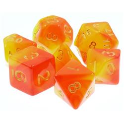 Tttd1007 Lava Shock Fusion Dice With Numbers, Gold, Yellow & Orange - Set Of 7