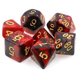 Tttd5034 Corruption Fusion Dice With Numbers, Gold, Black & Red - Set Of 7
