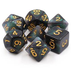 Tttd1013 Totally Not Evil Aurora Dice With Numbers, Gold & Black - Set Of 7