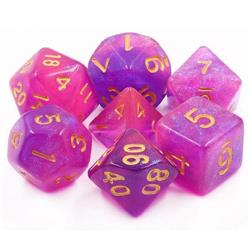 Tttd1015 Yunans Gift Aurora Dice With Numbers, Gold & Purple - Set Of 7