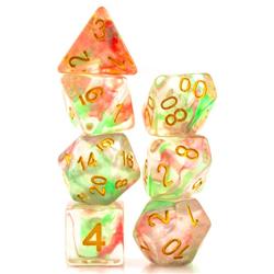 Tttd1002 Seakist Dice With Numbers, Bright Koi & Gold - Set Of 7