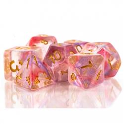 Tttd1006 Liliths Perfume Dice With Numbers, Bright Ruby & Gold - Set Of 7