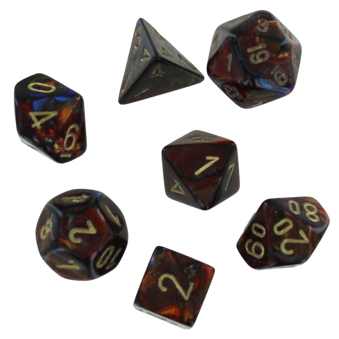 Manufacturing CHX20419 Mini Scarab Blue Blood & Gold Dice Set - Set of 7