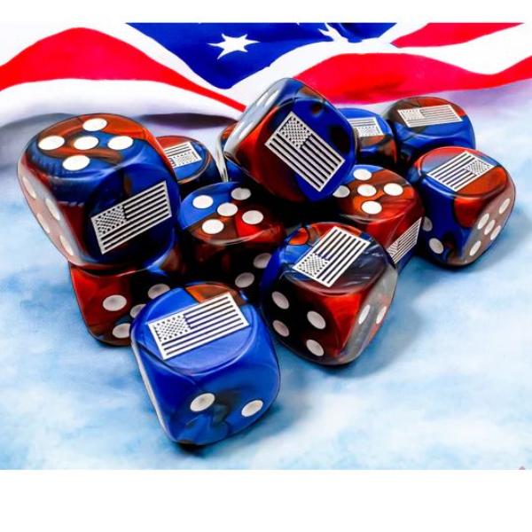 Manufacturing CHX29065 d6 Cube 16mm Opaque WW2 United States Gemini Blue Red & White Dice - 12 Count