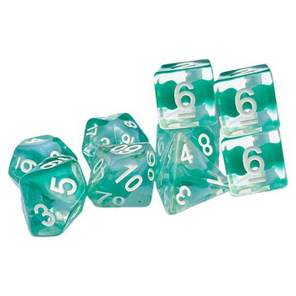 ISBN 9781964581040 product image for GMG6105 Dungeon Crawl Classics Traditional Thracian Azure Swirl Dice - Set of 9 | upcitemdb.com