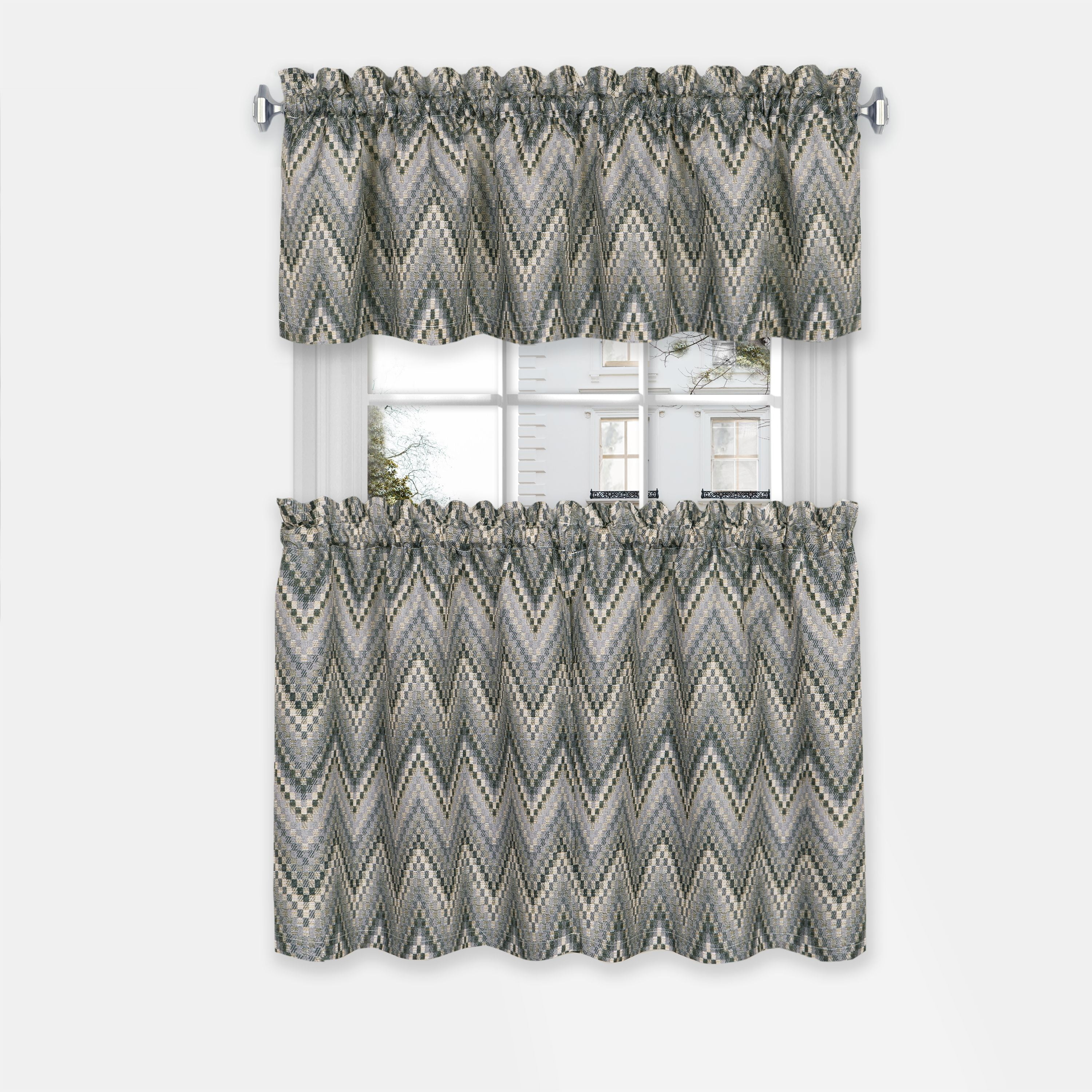 Achim Avtv24cc12 58 X 24 In. Avery Window Curtain Tier & Valance Set, Charcoal - Pack Of 2