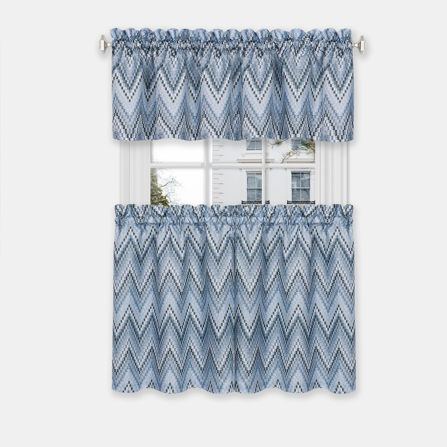 Achim Avtv36ib12 58 X 36 In. Avery Window Curtain Tier & Valance Set, Ice Blue - Pack Of 2