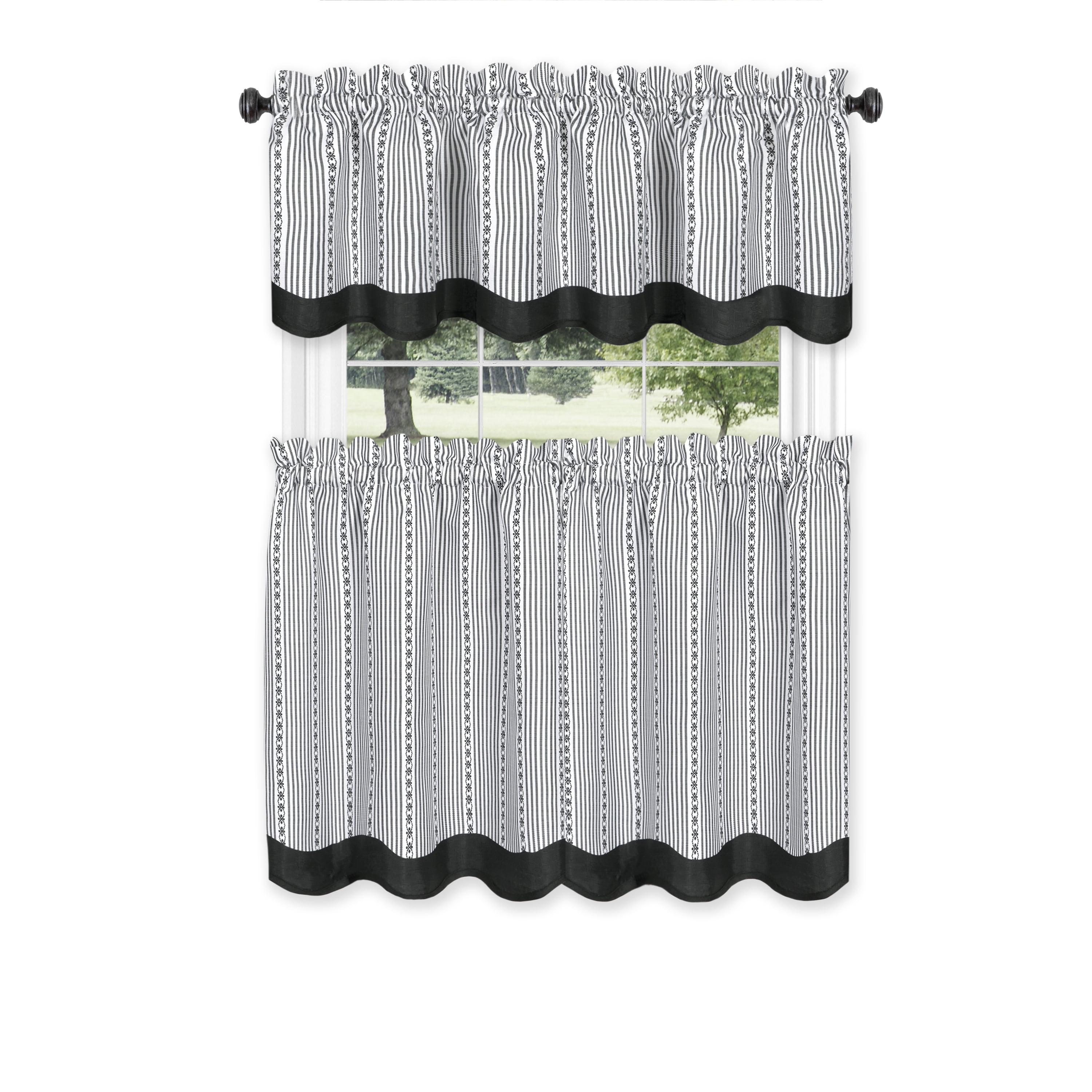 Achim Wetv24bw12 58 X 24 In. Westport Window Curtain Tier & Valance Set, Black & White - Pack Of 2